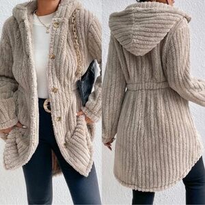 Cozy Teddy Button Down Hoodie Jacket Coat S M L